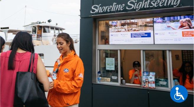 Shoreline Sightseeing booth at Grand Avenue Navy Pier dock