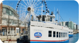 Shoreline Sightseeing water taxi at the Navy Pier dock in Chicago