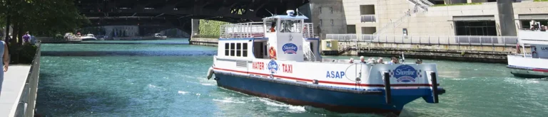 Shoreline Sightseeing water taxi at the Michigan Ave dock in Chicago