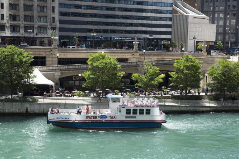 Shoreline Sightseeing water taxi at the Union Station / Willis Tower dock in Chicago